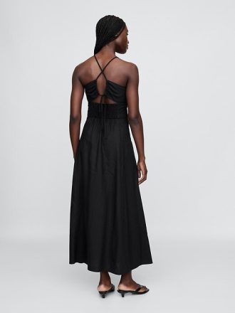 Rochie maxi cu corset încrețit din amestec de in