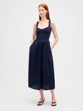 Rochie maxi cu cusaturi, cu talie scazuta