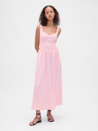 Rochie maxi cu cusaturi, cu talie scazuta