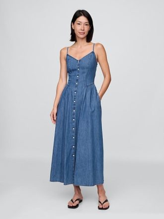 Rochie maxi cu cusături denim