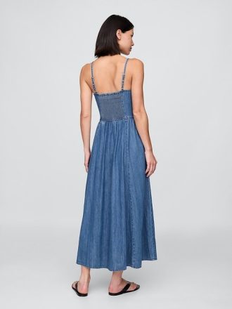 Rochie maxi cu cusături denim