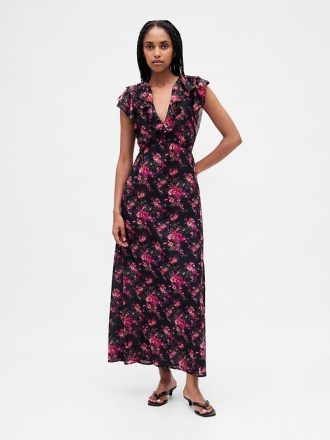 Rochie maxi cu decolteu în V cu volane
