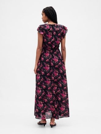Rochie maxi cu decolteu în V cu volane