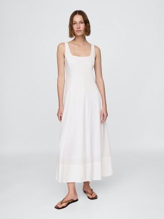 Rochie maxi cu decolteu pătrat din amestec de in