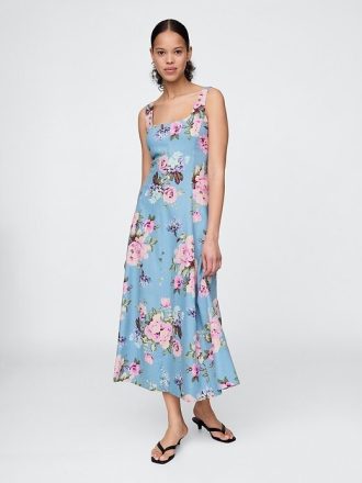 Rochie maxi cu decolteu pătrat din amestec de in