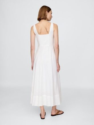 Rochie maxi cu decolteu pătrat din amestec de in