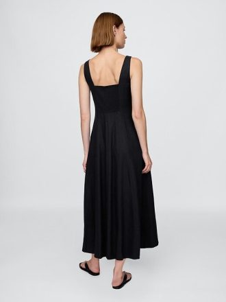 Rochie maxi cu decolteu pătrat din amestec de in