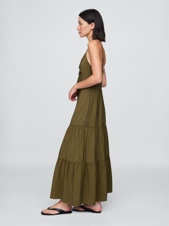 Rochie maxi cu etaje cu cravată în față