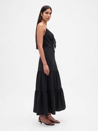 Rochie maxi cu etaje cu cravată în față