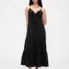 Rochie maxi cu etaje cu cravată în față Rochie maxi cu etaje cu cravată în față