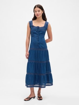 Rochie maxi cu etaje cu dantelă