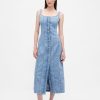 Rochie maxi cu nasturi în față cu cusături din denim