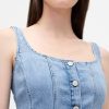 Rochie maxi cu nasturi în față cu cusături din denim