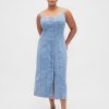 Rochie maxi cu nasturi în față cu cusături din denim