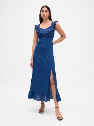 Rochie maxi cu volane indigo