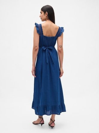 Rochie maxi cu volane indigo