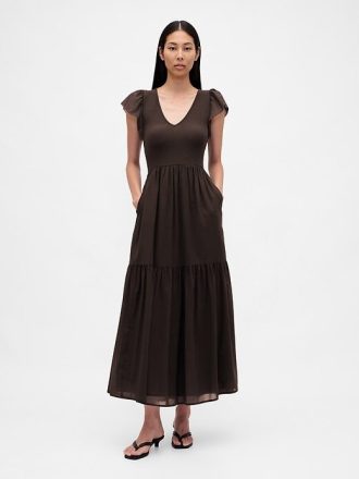 Rochie maxi cu volane, mixt modern Rochie maxi cu volane, mixt modern
