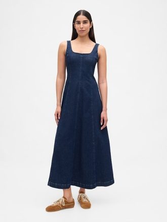 Rochie maxi de denim cu decolteu pătrat