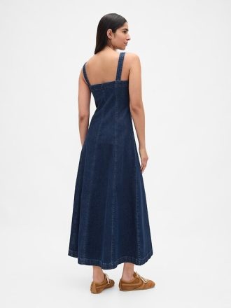 Rochie maxi de denim cu decolteu pătrat