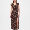 Rochie maxi din crepon cu decolteu în V cu dantelă