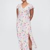 Rochie maxi din crepon cu decolteu în V cu dantelă