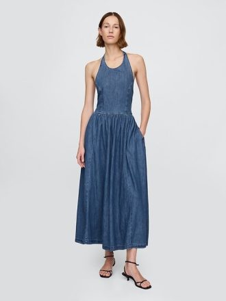 Rochie maxi din denim, cu șalter la spate