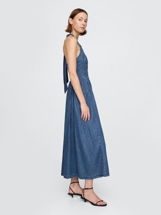 Rochie maxi din denim, cu șalter la spate