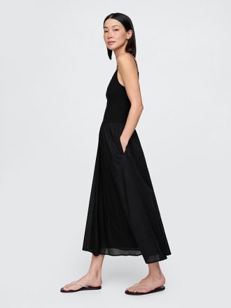 Rochie maxi mixtă din jerseu compact