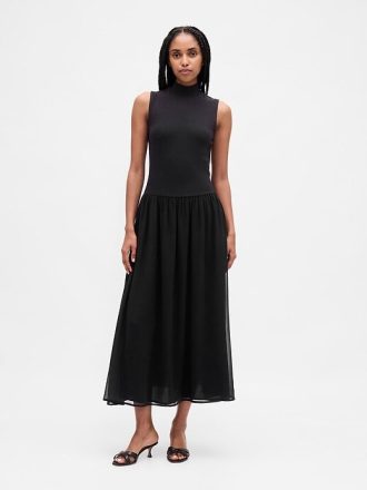 Rochie Maxi Modern Mockneck Mixed Media