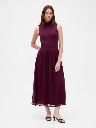 Rochie Maxi Modern Mockneck Mixed Media