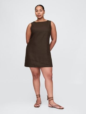 Rochie mișcată mini din amestec de in
