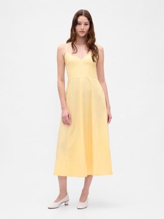 Rochie midi corset cu cusături din amestec de in