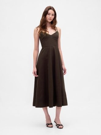 Rochie midi corset cu cusături din amestec de in