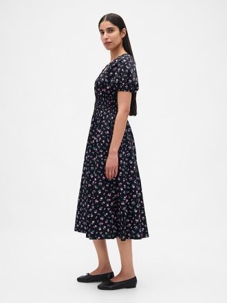 Rochie midi cu maneci bufante
