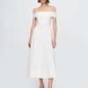 Rochie midi cu umăr dezactivat în compoziție mixtă Rochie midi cu umăr dezactivat în compoziție mixtă