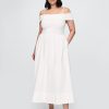 Rochie midi cu umăr dezactivat în compoziție mixtă Rochie midi cu umăr dezactivat în compoziție mixtă