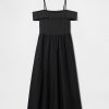 Rochie midi cu umăr dezactivat în compoziție mixtă Rochie midi cu umăr dezactivat în compoziție mixtă