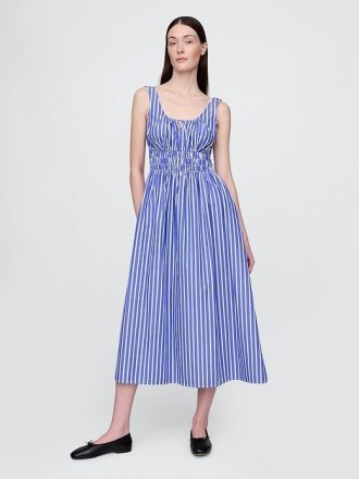 Rochie midi din popelin cu fumuri