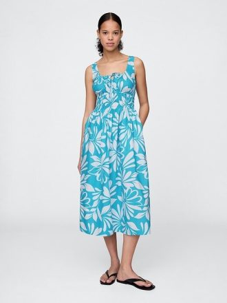 Rochie midi din popelin cu fumuri