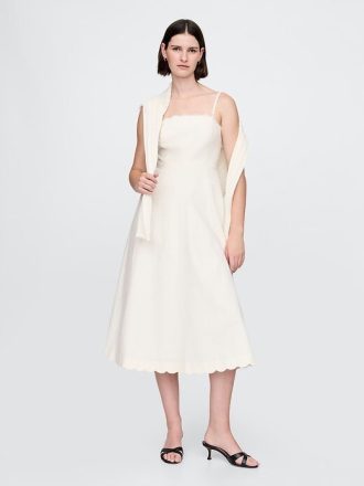 Rochie midi festonată din amestec de in