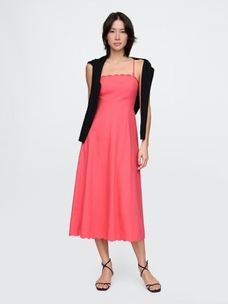 Rochie midi festonată din amestec de in