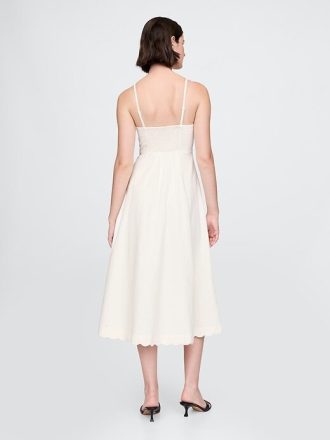 Rochie midi festonată din amestec de in