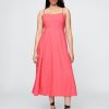 Rochie midi festonată din amestec de in Rochie midi festonată din amestec de in