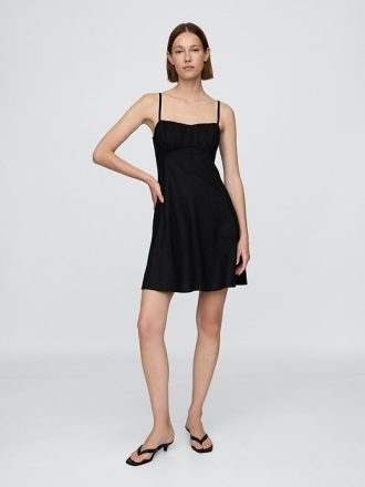 Rochie mini cu corset încrețit din amestec de in