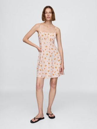 Rochie mini cu corset încrețit din amestec de in