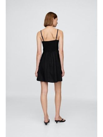 Rochie mini cu corset încrețit din amestec de in
