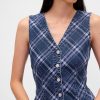 Rochie mini cu decolteu în V din denim în carouri Rochie mini cu decolteu în V din denim în carouri