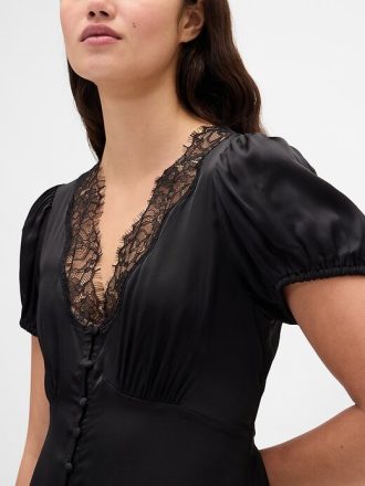 Rochie mini cu decolteu în V din satin Rochie mini cu decolteu în V din satin