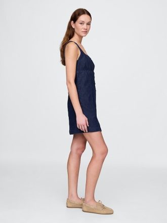 Rochie mini cu decolteu pătrat UltraSoft Denim