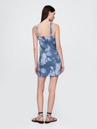 Rochie mini cu flori din denim